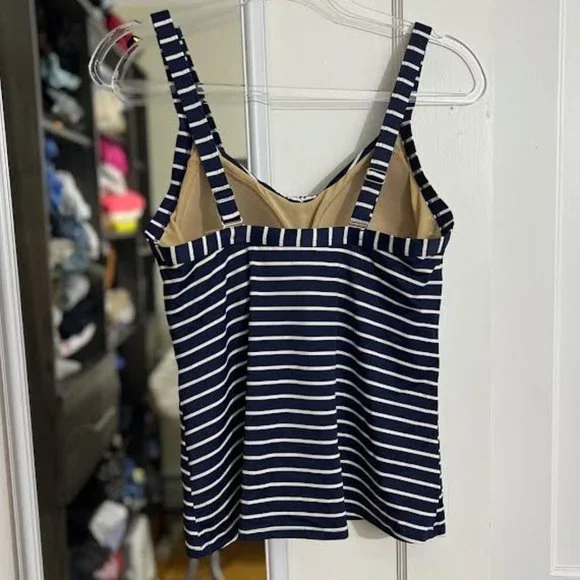 L.L. Bean Navy and White Striped Tankini Top - Size 14 - Picture 3 of 7